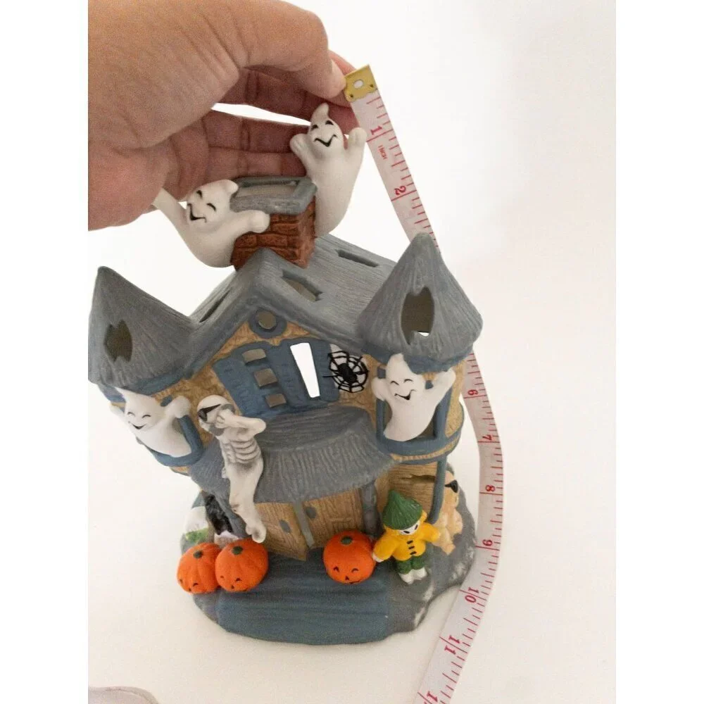 Ceramic Haunted House With Ghosts Halloween Decoration By PartyLite Tealight